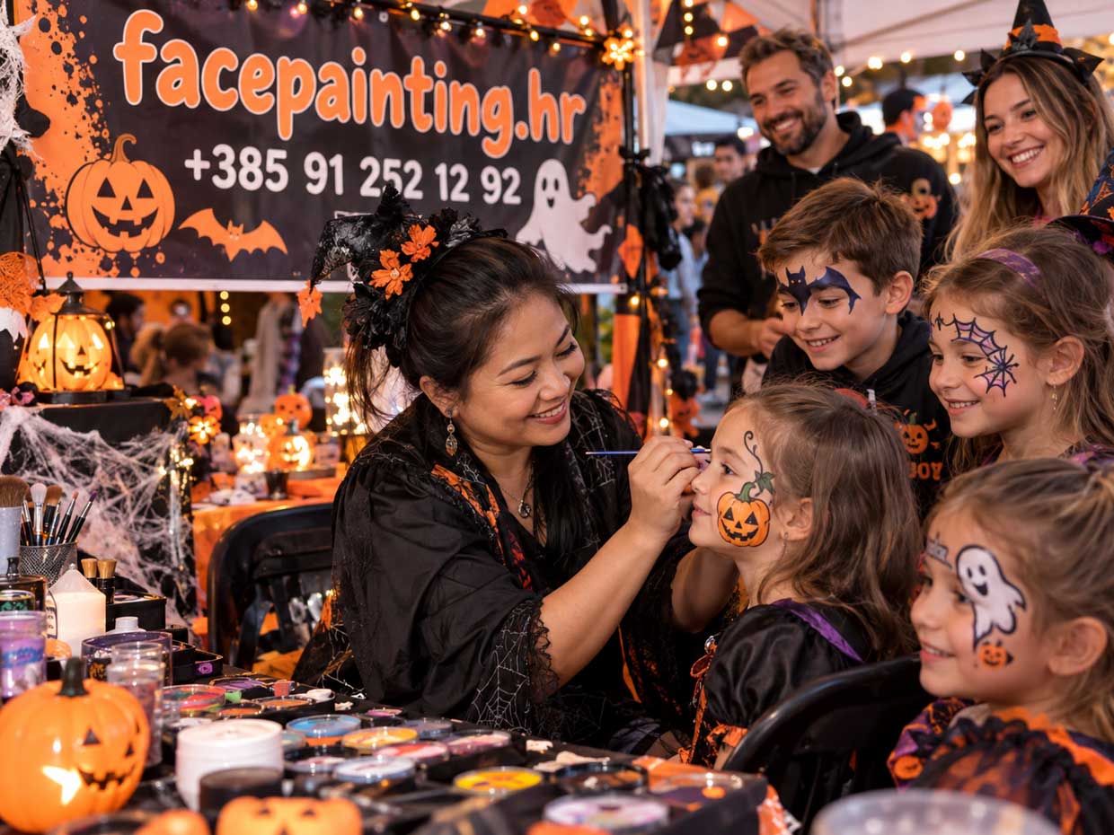 Halloween face painting za djecu uz nasmijane roditelje